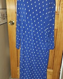 Jaclyn Smith Blue Long Sleeve Dress with White Pattern